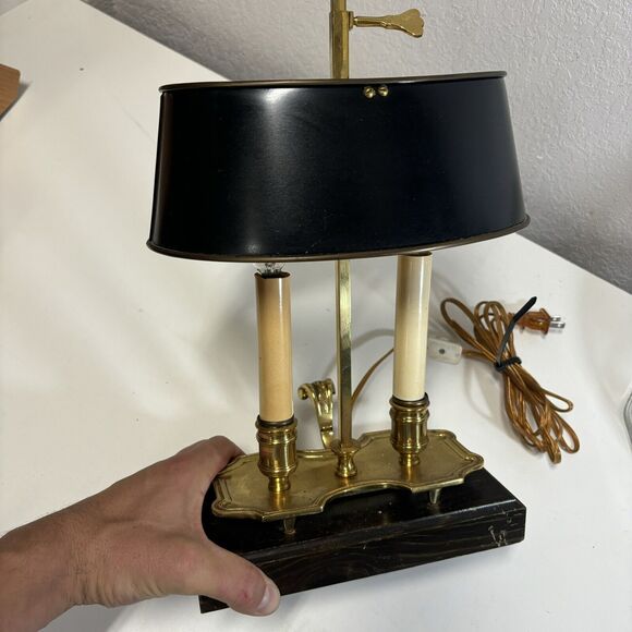 Black Shade Bouillette Lamp 2 Candlestick Lights Gold Brass Tone - Picture 14 of 16